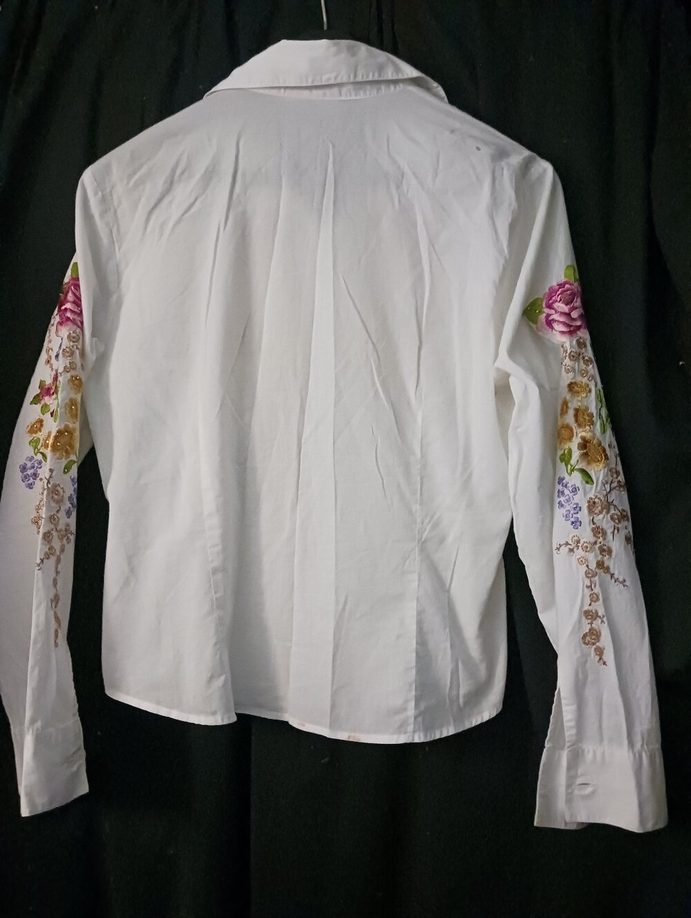 White Floral Embroidered Button-Up Shirt - Pink & Green Accents - Picture 5 of 5